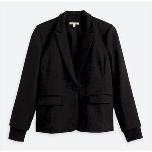 Skies Are Blue Knit Blazer Womens Large Black One Button Stretch KnitCuff Jacket